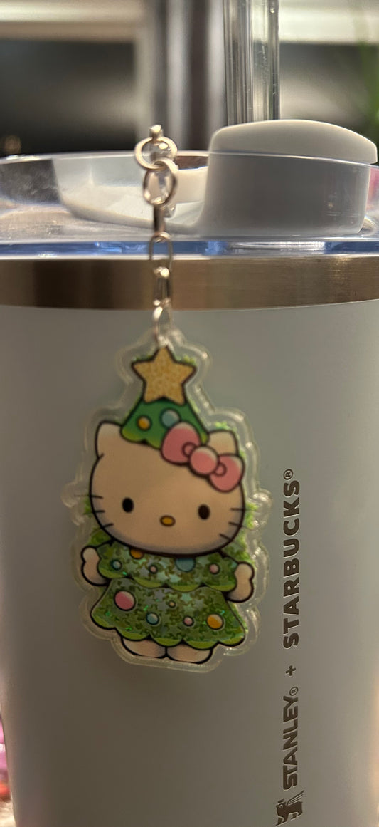 Christmas Kitty Dangle Straw Charm